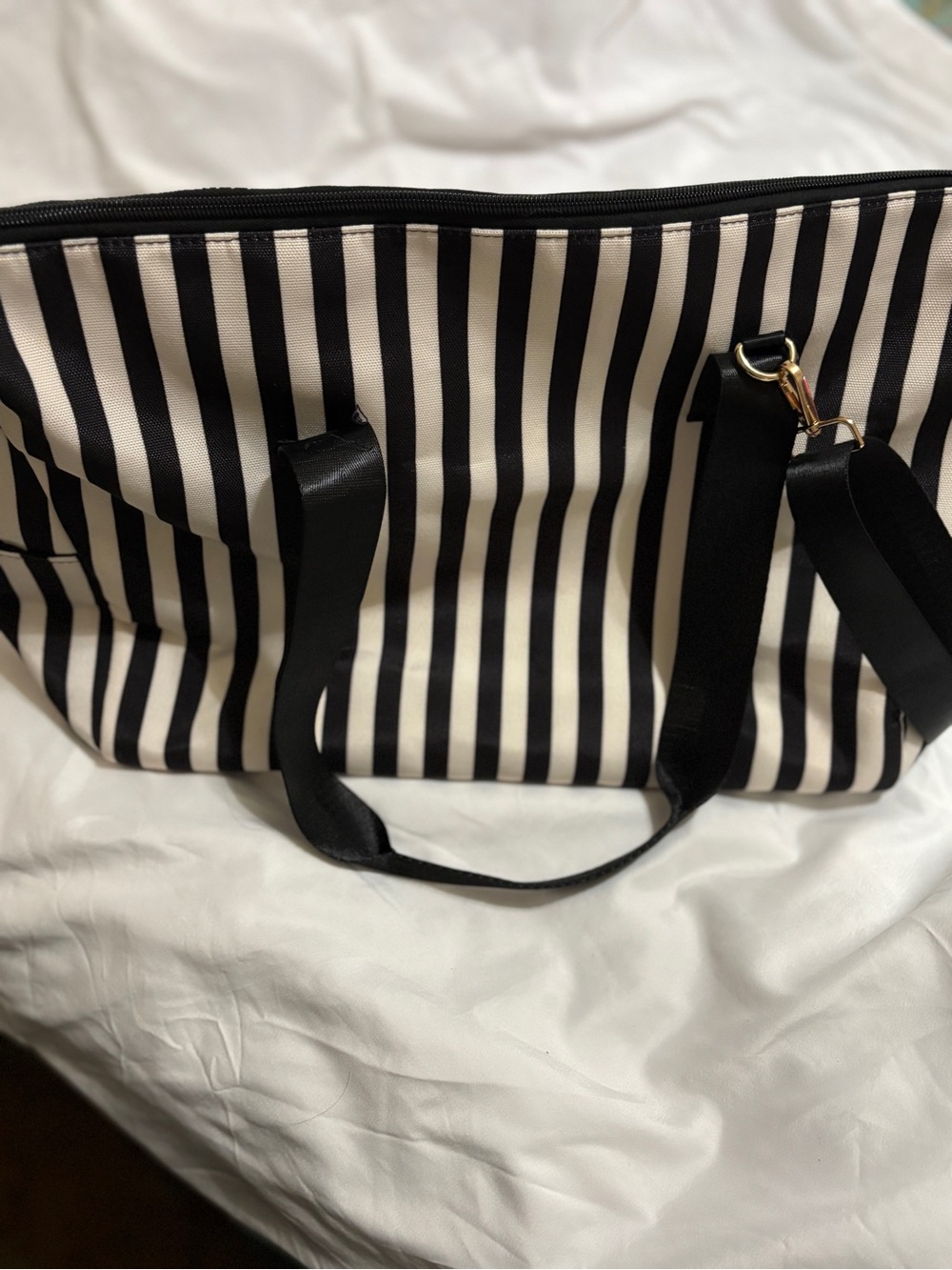 Alice + Olivia Black and White Striped Tote with Detachable Strap